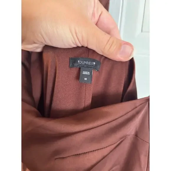 Express Satin Brown Halter Slip Dress Size Medium NWOT Midi Fully Lined - Picture 5 of 6